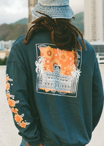 'Iolani Palace Crewneck Sweater in Hohonu Blue